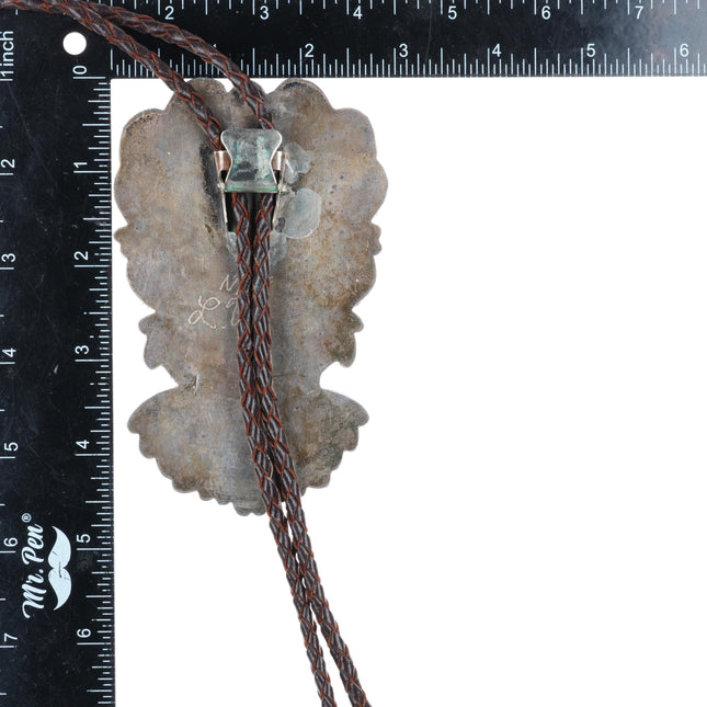 c1970 Huge vintage LW Navajo sterling silver turquoise and coral bolo tie
