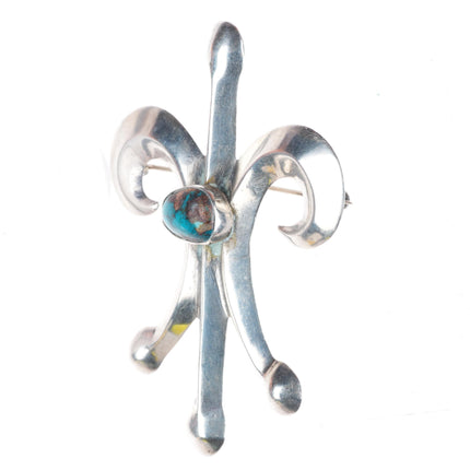 1950's Navajo Bisbee turquoise cast sterling silver pin/brooch