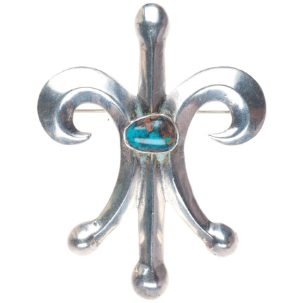 1950's Navajo Bisbee turquoise cast sterling silver pin/brooch