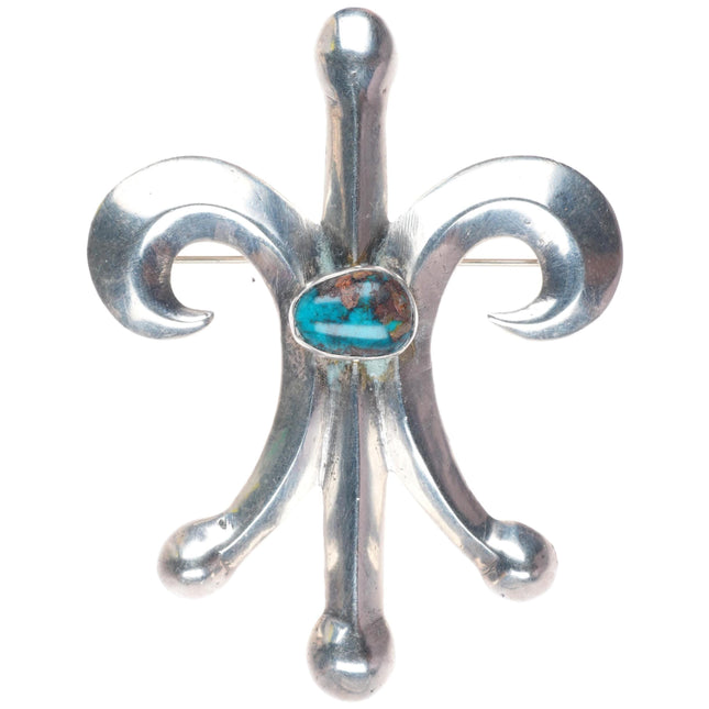 1950's Navajo Bisbee turquoise cast sterling silver pin/brooch