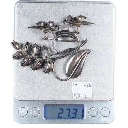 1940's Georg Jensen USA sterling silver Lily of the Valley brooch/pin/earrings