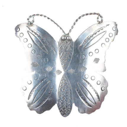 Big vintage Navajo sterling silver hand stamped butterfly pin/brooch