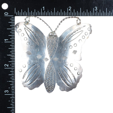 Big vintage Navajo sterling silver hand stamped butterfly pin/brooch