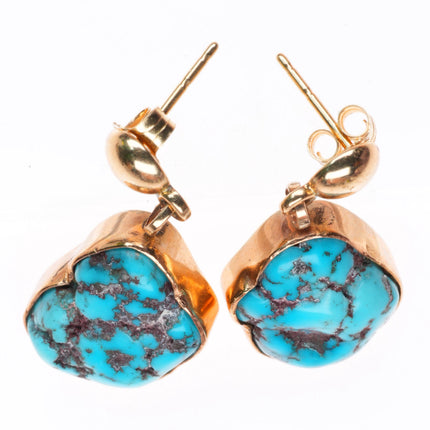 Eugene Belone Navajo 14k yellow gold earrings with nice turquoise