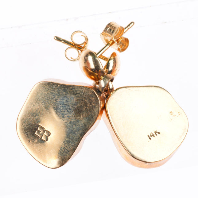 Eugene Belone Navajo 14k yellow gold earrings with nice turquoise
