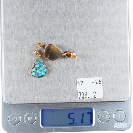 Eugene Belone Navajo 14k yellow gold earrings with nice turquoise