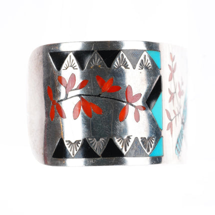 6.4" A.D. Banteah Zuni Bluebird stone/shell inlaid sterling silver cuff bracelet