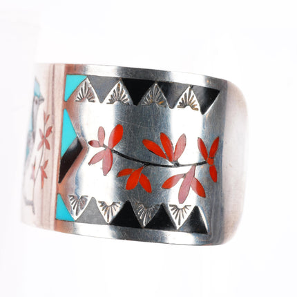 6.4" A.D. Banteah Zuni Bluebird stone/shell inlaid sterling silver cuff bracelet