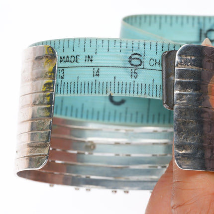 6.2" Vintage Zuni sterling silver dot-dash turquoise 10 row cuff bracelet