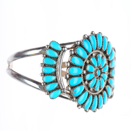 6.4" Lorraine Waatsa Zuni sterling silver turquoise cluster cuff bracelet
