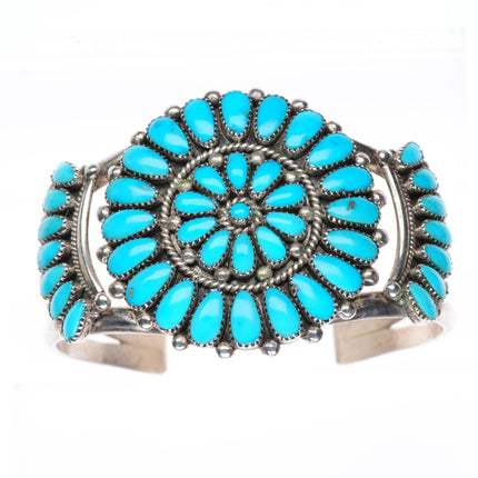 6.4" Lorraine Waatsa Zuni sterling silver turquoise cluster cuff bracelet