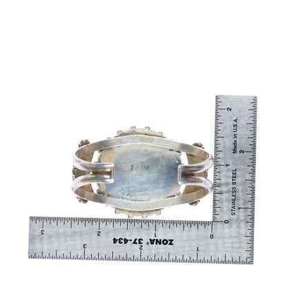 6.4" Lorraine Waatsa Zuni sterling silver turquoise cluster cuff bracelet