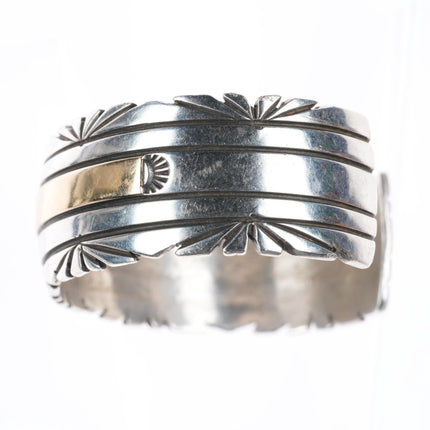 6.5" Victor Hicks Navajo sterling silver 14k gold chiseled cuff bracelet