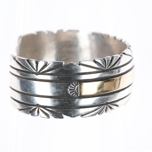 6.5" Victor Hicks Navajo sterling silver 14k gold chiseled cuff bracelet