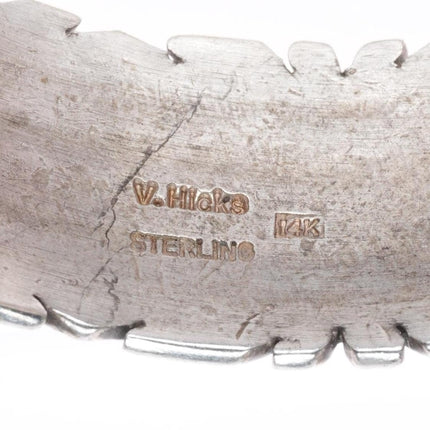 6.5" Victor Hicks Navajo sterling silver 14k gold chiseled cuff bracelet