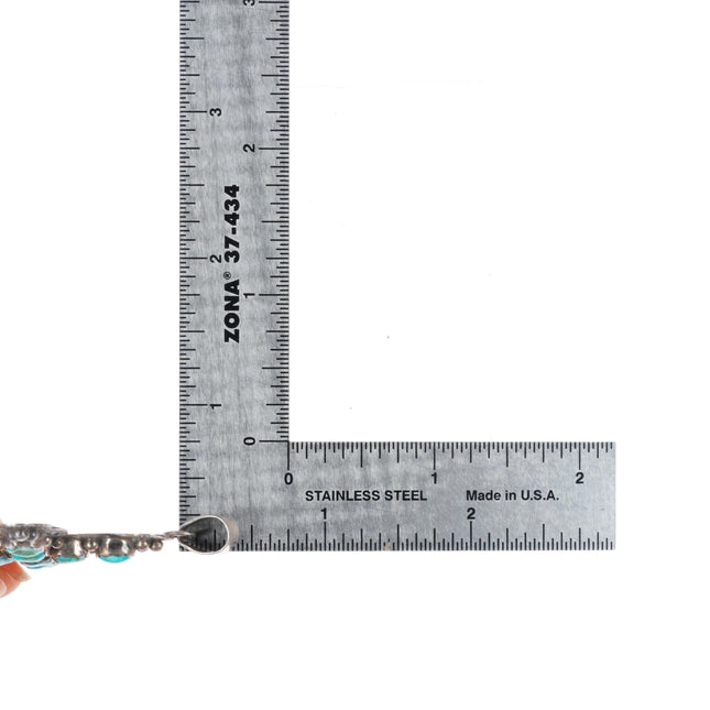 Sam Arviso Navajo sterling silver turquoise row deep stamped cross pendant