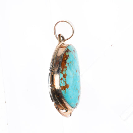 Pete Sanchez Isleta Pueblo sterling silver pendant with nice turquoise