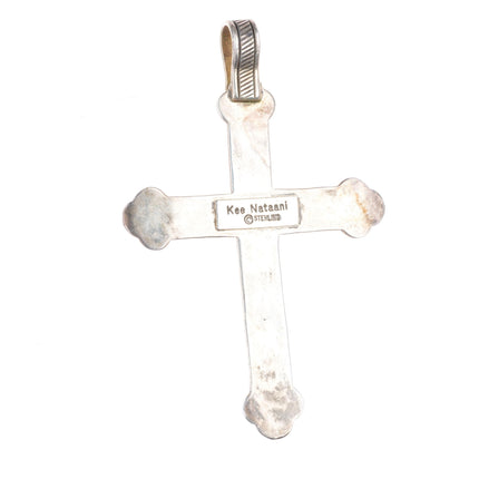 Kee Nataani Navajo sterling silver deep stamped cross pendant