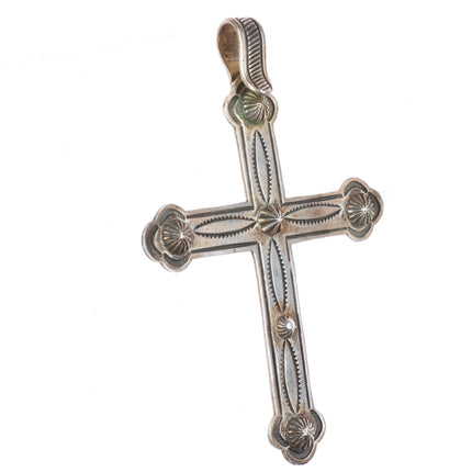 Kee Nataani Navajo sterling silver deep stamped cross pendant