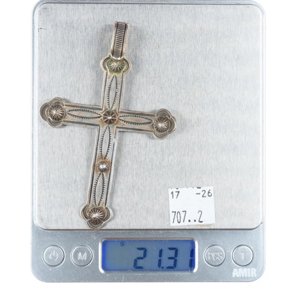 Kee Nataani Navajo sterling silver deep stamped cross pendant