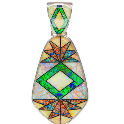 Calvin Begay Navajo sterling silver Opalite intarsia inlay pendant