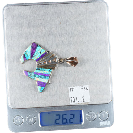 David Rosales Supersmith sterling silver sugilite/opal/turquoise bear pendant