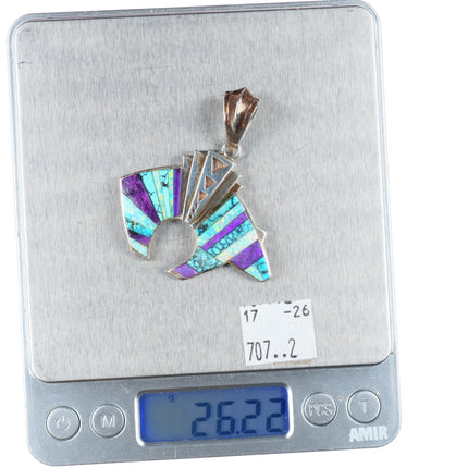 David Rosales Supersmith sterling silver sugilite/opal/turquoise bear pendant