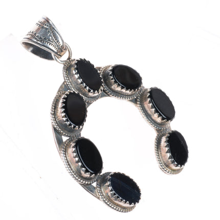 Vintage Navajo sterling silver onyx Naja form pendant