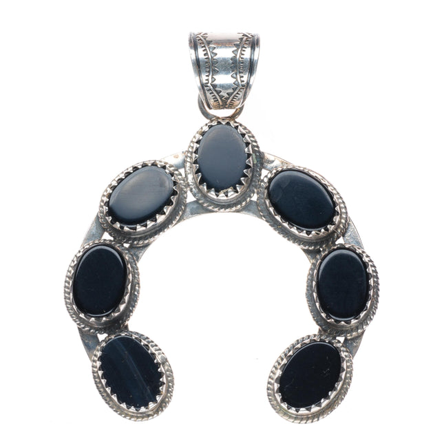 Vintage Navajo sterling silver onyx Naja form pendant