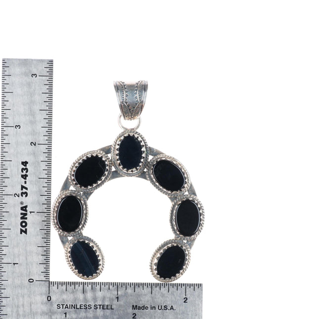 Vintage Navajo sterling silver onyx Naja form pendant