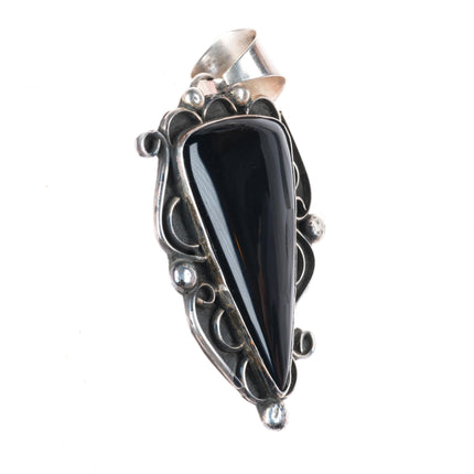 Chimney Butte Navajo sterling silver large onyx pendant