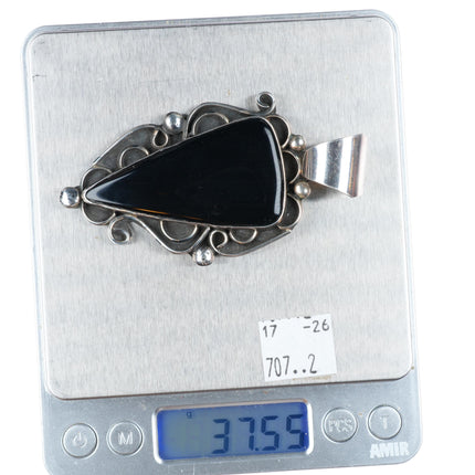 Chimney Butte Navajo sterling silver large onyx pendant