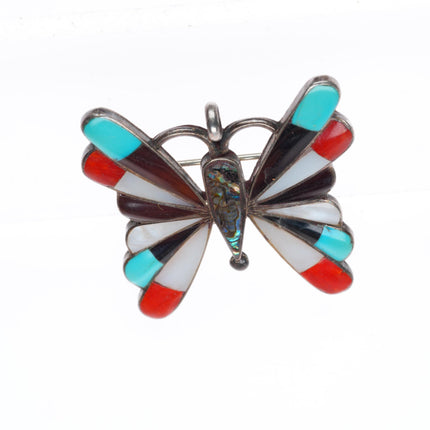 Lasiloo Zuni sterling silver multi-ston/shell inlay butterfly pendant-Pin/brooch