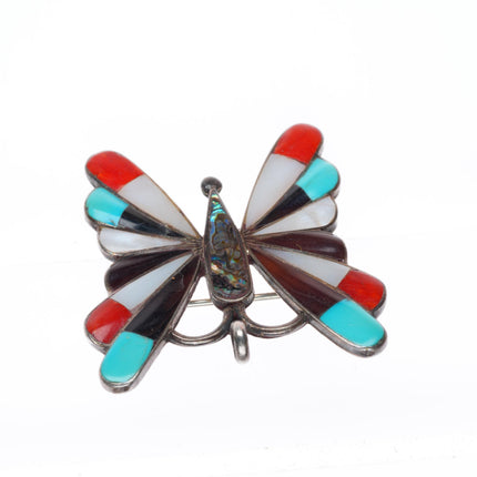Lasiloo Zuni sterling silver multi-ston/shell inlay butterfly pendant-Pin/brooch