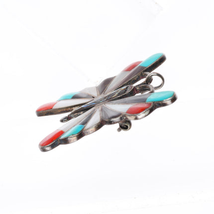 Lasiloo Zuni sterling silver multi-ston/shell inlay butterfly pendant-Pin/brooch