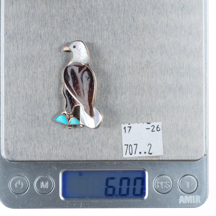 Eva Etsate Zuni sterling silver inlaid turquoise/shell Eagle pendant/pin/brooch
