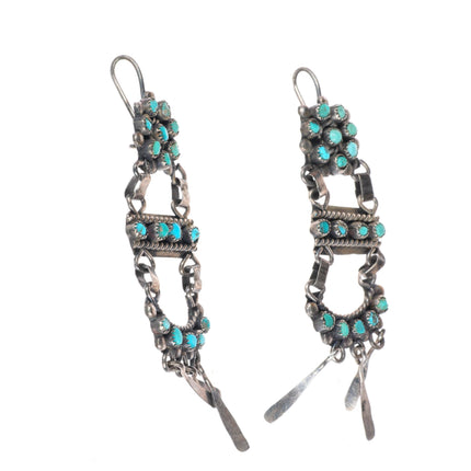 Long vintage Zuni sterling silver snake eye turquoise chandelier earrings