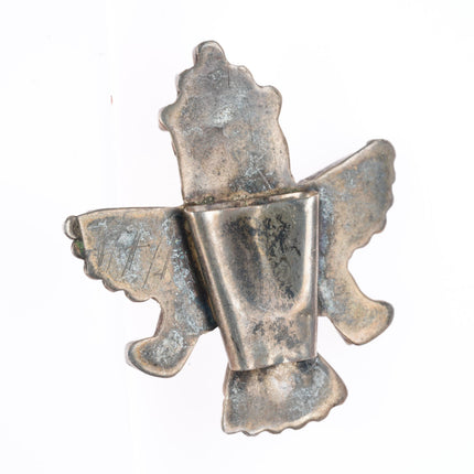 c1950 Zuni sterling silver knifewing bolo slide turquoise coral shell/jet