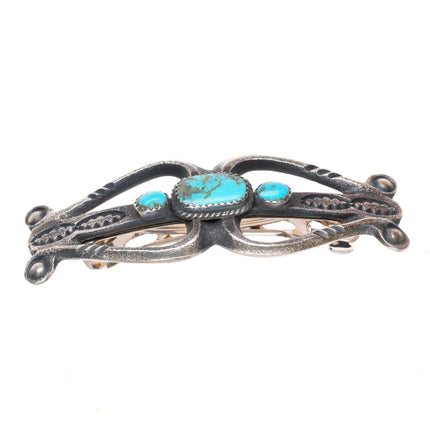 Mary Cayatineto Navajo sterling silver turquoise hair barrette clip