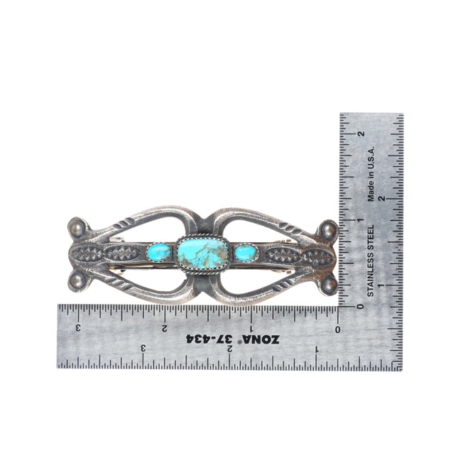 Mary Cayatineto Navajo sterling silver turquoise hair barrette clip