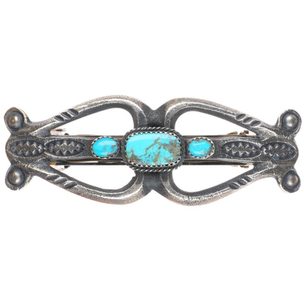 Mary Cayatineto Navajo sterling silver turquoise hair barrette clip