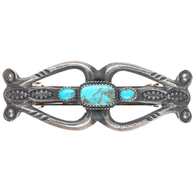 Mary Cayatineto Navajo sterling silver turquoise hair barrette clip