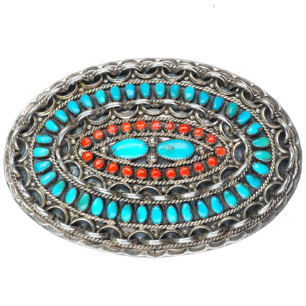 1.5" Big Larry Moses Begay Navajo sterling silver - turquoise-coral belt buckle