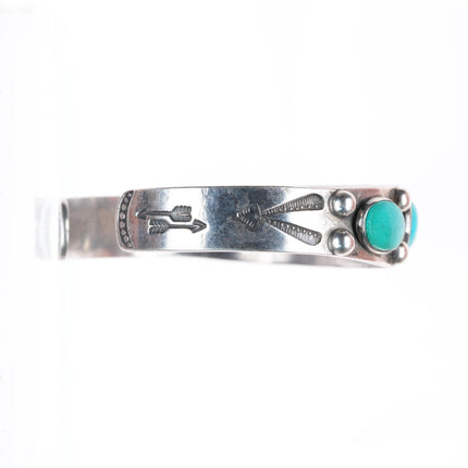 6.5" 1940's vintage Navajo sterling silver turquoise row cuff bracelet