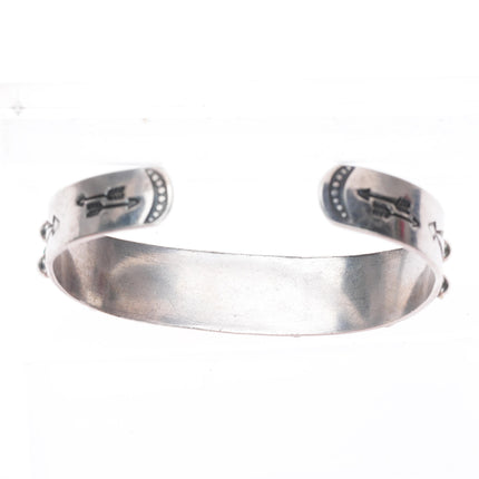 6.5" 1940's vintage Navajo sterling silver turquoise row cuff bracelet