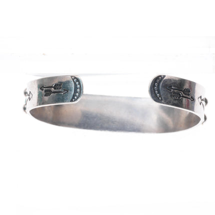 6.5" 1940's vintage Navajo sterling silver turquoise row cuff bracelet