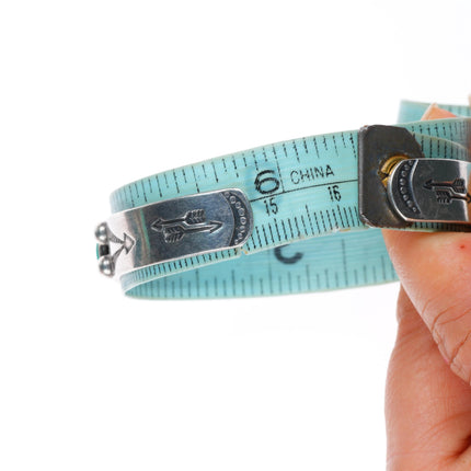 6.5" 1940's vintage Navajo sterling silver turquoise row cuff bracelet