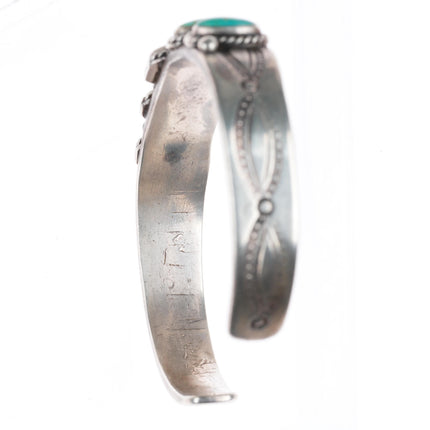 6.75" Antique 1920's-30's Navajo ingot silver turquoise row cuff bracelet