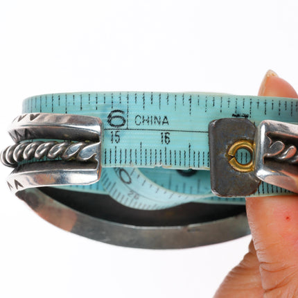 6.6" c1950's vintage Navajo sterling silver turquoise cluster cuff bracelet
