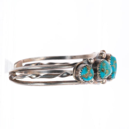 6" vintage Navajo sterling silver turquoise row cuff bracelet twisted center